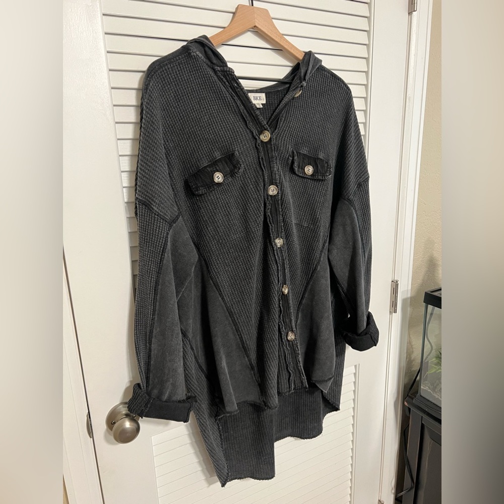 BKE Waffle Knit Hooded Shacket